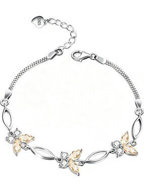Adjustable S925 Sterling Silver Purple Butterfly Charm Bracelet - Perfect Gift